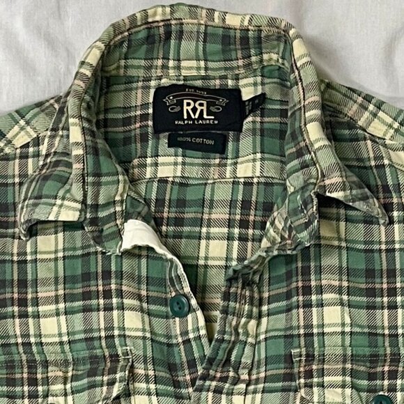 RRL & CO / RALPH LAUREN PLAID LIGHTWEIGHT FLANNEL SHIRT - SMALL - Picture 3 of 5